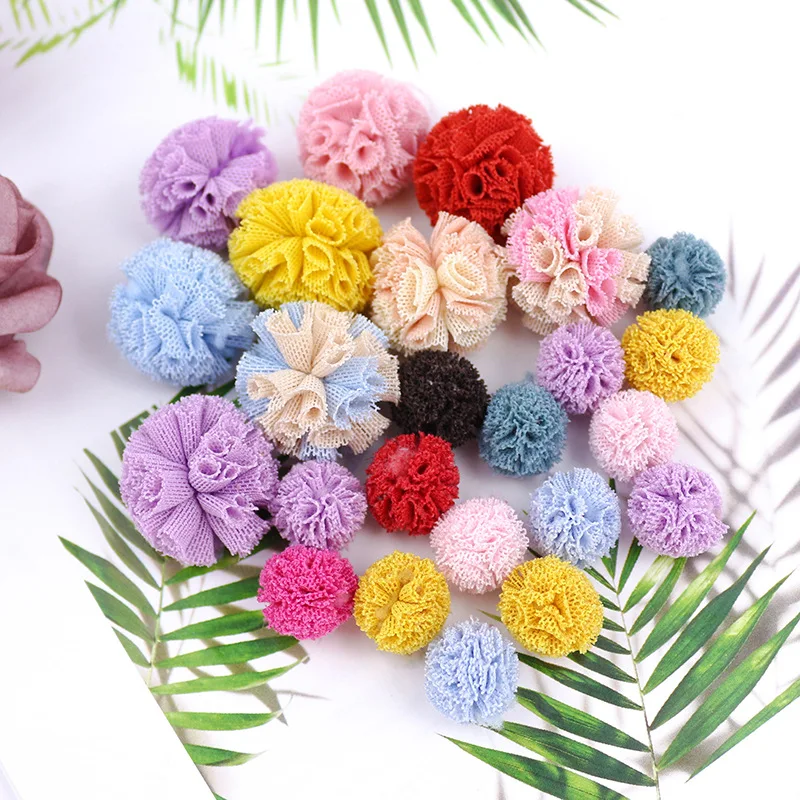 25mm 15mm 50pcs Elasticity Lace Ball DIY Craft Handmade Lace Ball Children Hairpin Bow Accessories Support Wholesalers