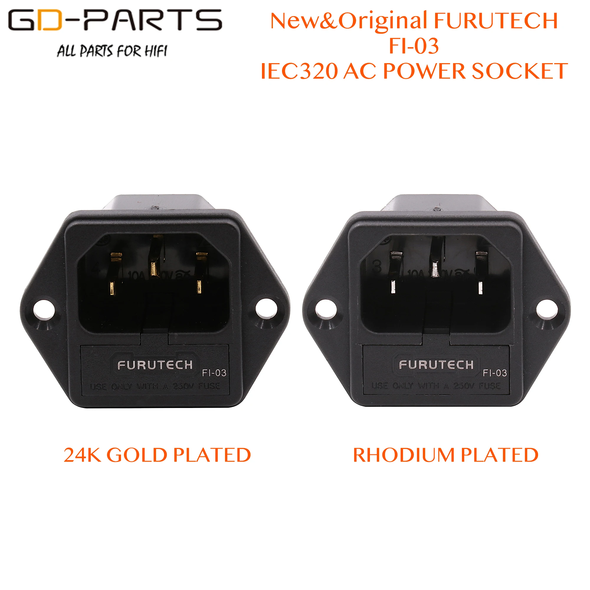 

Новинка, оригинальная розетка FURUTECH FI-03, розетка переменного тока IEC320-1 C14, с держателем предохранителя, покрытие золотом и родием 10 А, 250 В, 1 шт.