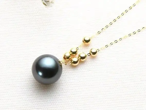 Jewellery 11-12mm Natural Tahiti Black Pearl 18K Pendant pendant 18k Chain