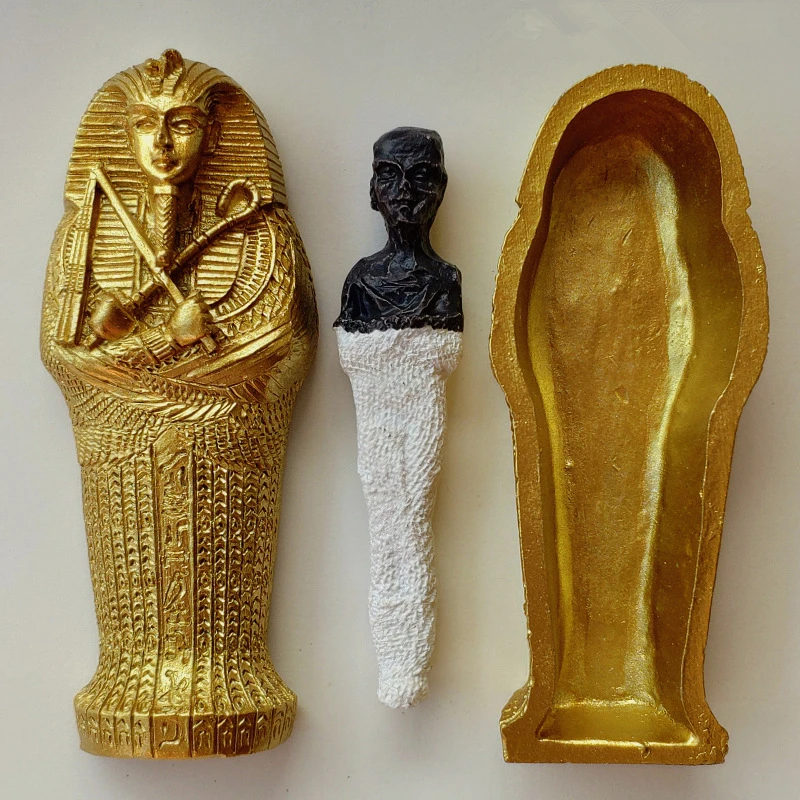 Egyptian King Pharaoh Sarcophagus Coffin With Mummy Figurine Statue Miniature Sandplay Decor Miniature Model Home Decoration