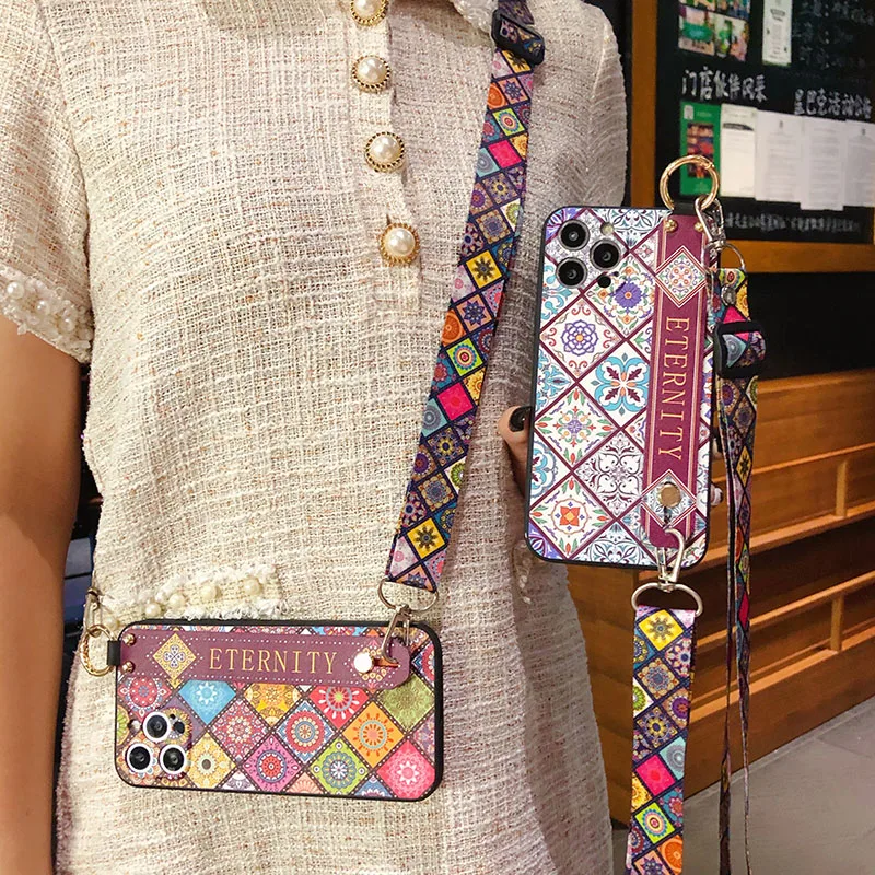 S8 S9 S10 S20FE S21 Plus Note 20 Ultra 10 Lite Case Crossbody Vintage Phone Holder Cover for Samsung A32 42 12 52 72 51 71 50 70