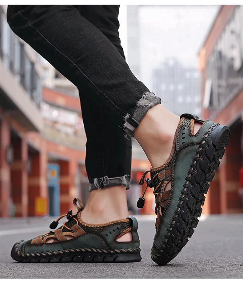 Heißer Verkauf Sommer männer Sandalen Im Freien Nicht-slip männer Strand Sandalen Handarbeit Aus Echtem Leder männer Schuhe mode Männer Turnschuhe – Detail 25
