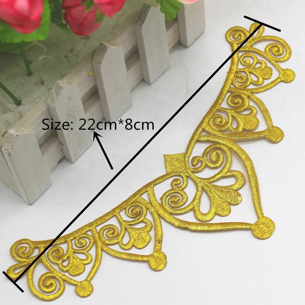 Gold Embroidered Patches Iron On Royal Crown Diy Trims Shiny Metallic Gold And Silver 22cm*8cm