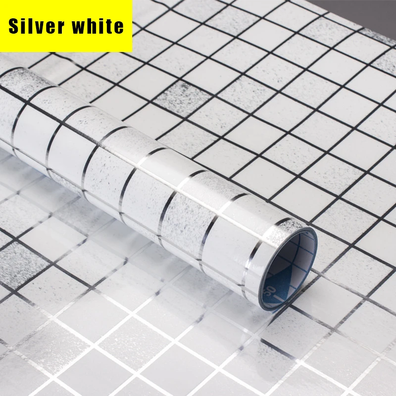 Waterproof Tile Wallpaper Bathroom Aluminum Foil Film Self Adhesive Mosaic Kitchen Oil Proof High Temperature Wall Stickers