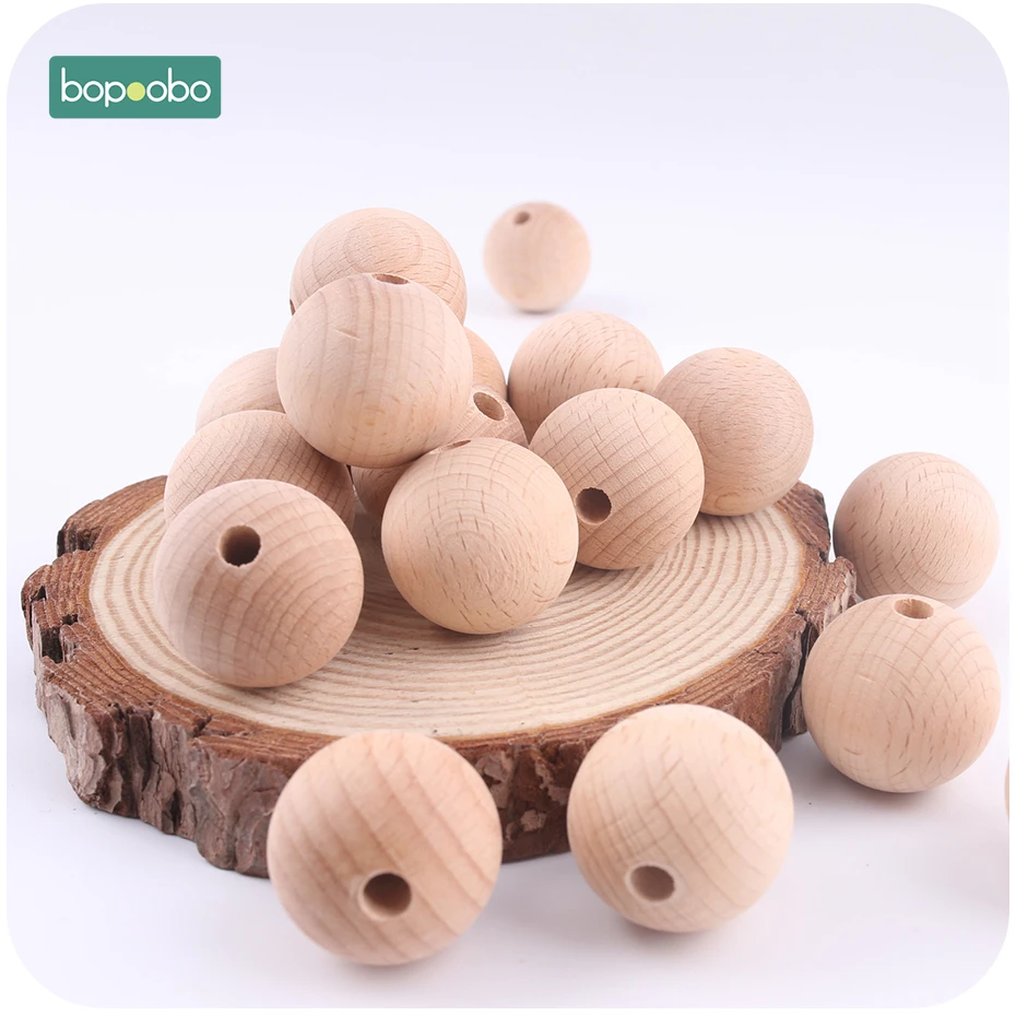 Bopoobo 100pc 30mm Beech Wood Teether Hexagon Beads Food Grade Wooden Chewable Rodent Pendant Pacifier Chain DIY Teether Beads