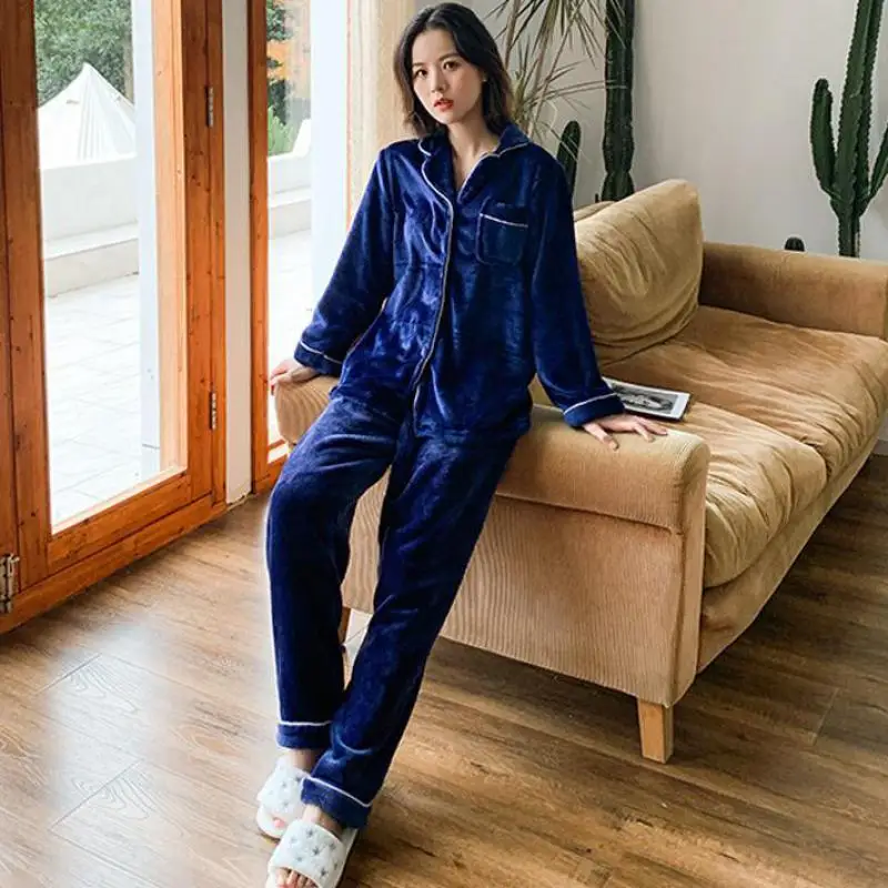 Couple Pajamas Suit Winter New Coral Fleece Sleep Set Home Clothing Intimate Lingerie Casual Soft Nightwear Flannel Pyjamas