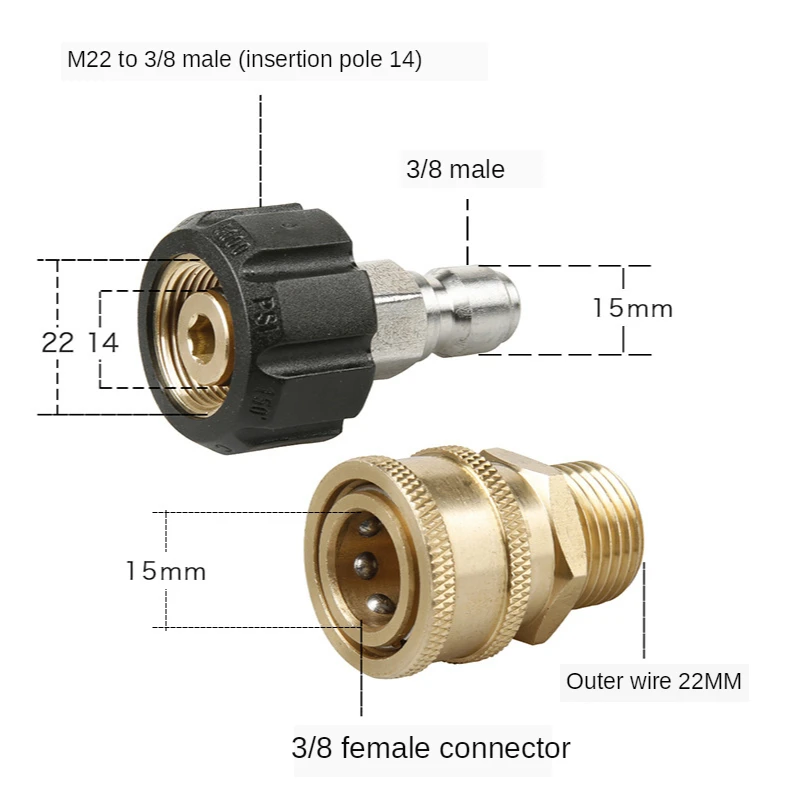 Wysokociśnieniowa myjnia samochodowa pistolet stalowa rura 3/8-m22 szybka wtyczka 1/2-3/4 pełna miedź zestaw połączeniowy