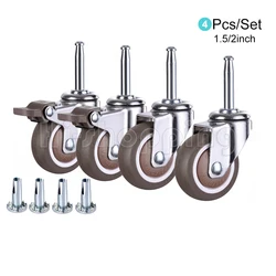 4Pcs Ultra-Quiet Rubber Wheel Universal Plunger 1.5/2” Furniture Caster with Brake for 20mm Round tube Crib,trolley,Shelf