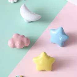Cartoon Children's Room Ceramic Cabinet Knobs Clouds Stars Moon Shape Wardrobe Handle Garden Door Cabinet Handles for Kids