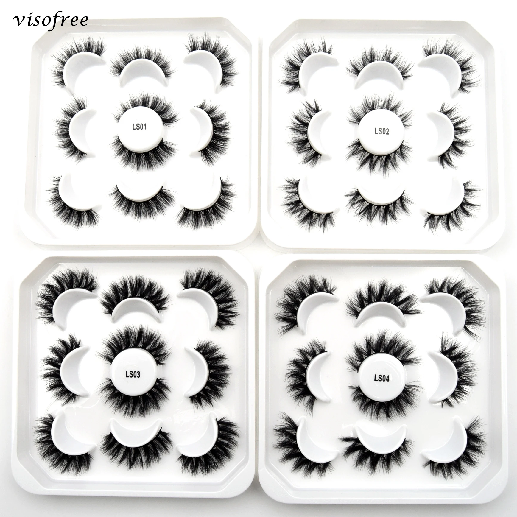 Visofree 5 pairs 3D Faux Mink Lashes Fluffy Soft Wispy Volume Natural long False Eyelashes Eye Lashes Reusable Eyelashs Makeup