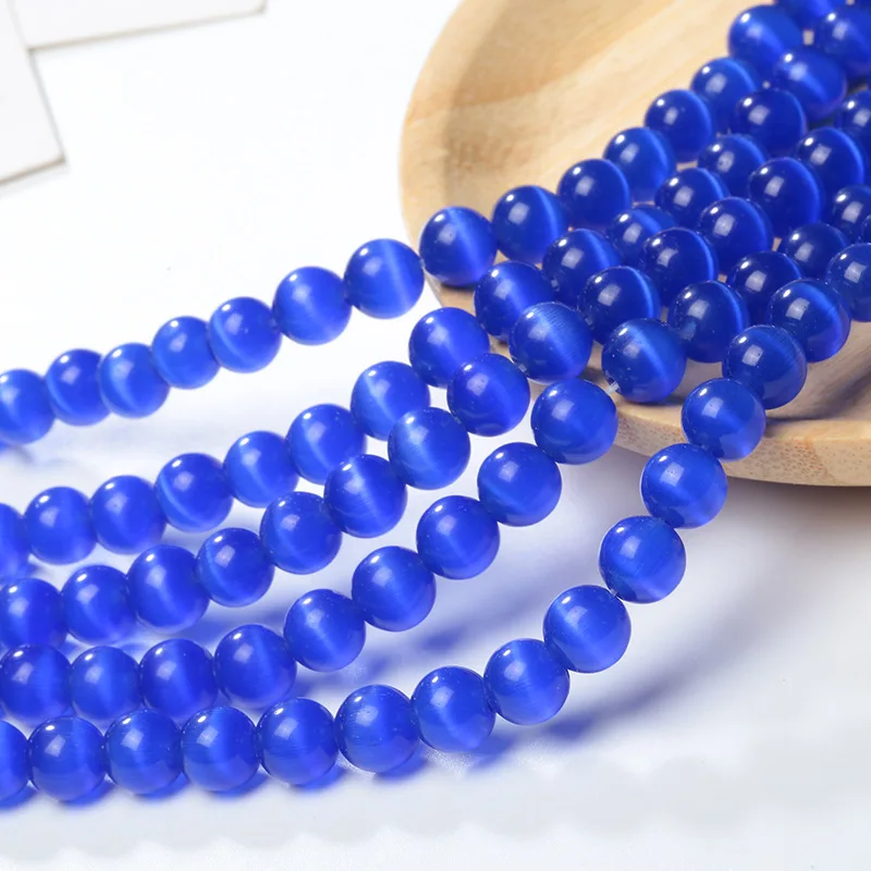 Smooth Dark Blue Cats Eye Beads Natural Stone Spacer Loose Beads 15.5