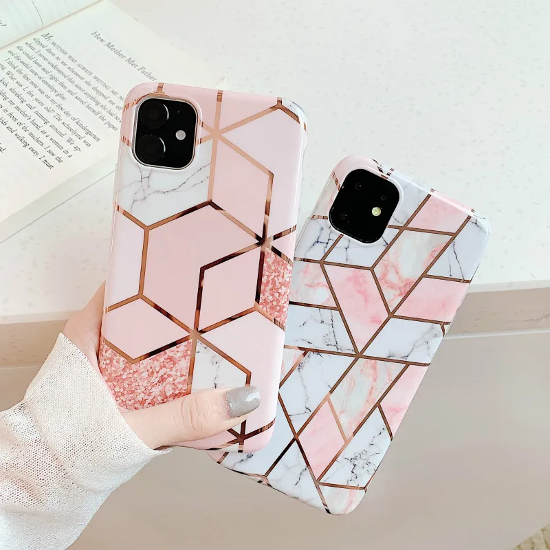 Plating Geometryczne etui na telefon iPhone 12 12 pro max odporne na wstrząsy silikonowe etui ochronne na iphone 6 6s 7 8 x 8 plus