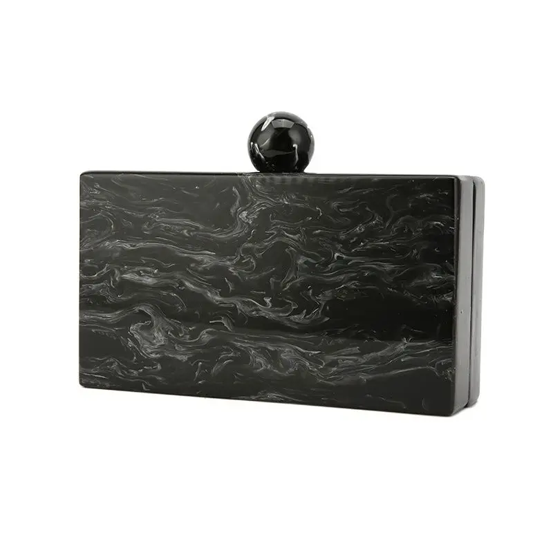 Pearl Black Marble Big Acrylic Clasp Ball Women Brand New PVC Plastic Acrylic Box Clutch Purse Handbag Wallet Beach Evening Bags