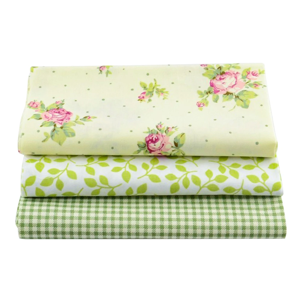 3 Piece 40cmx50cm Green Cotton Fabric For Sewing Material Home Textile Telas Leaves White Flowers Bow Tecido Para Patchwork