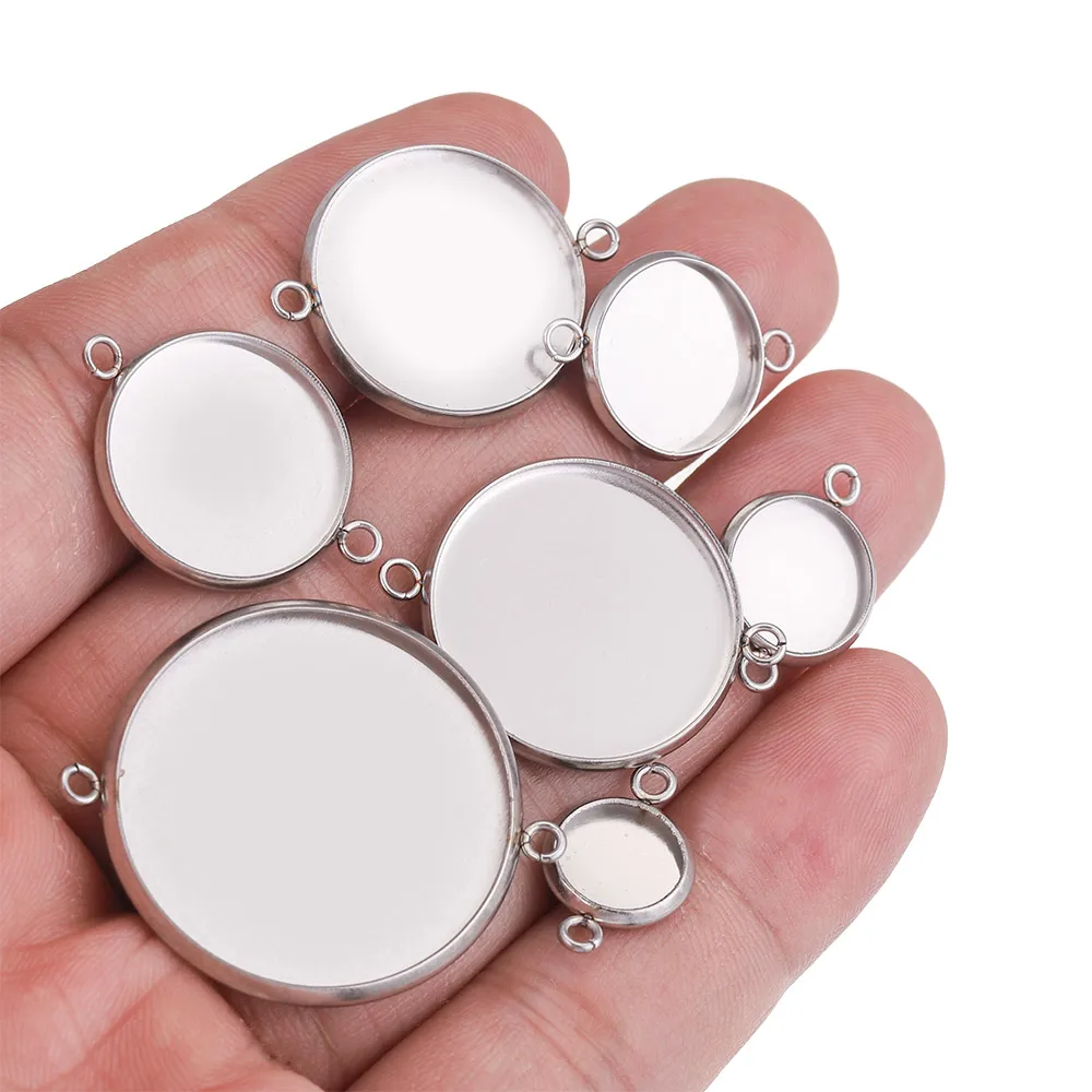 20pcs 16 20 25mm Stainless Steel Resin Cabochons Base Tray Bezels Setting Blank Two Holes for DIY Jewelry Making Wholesale Items