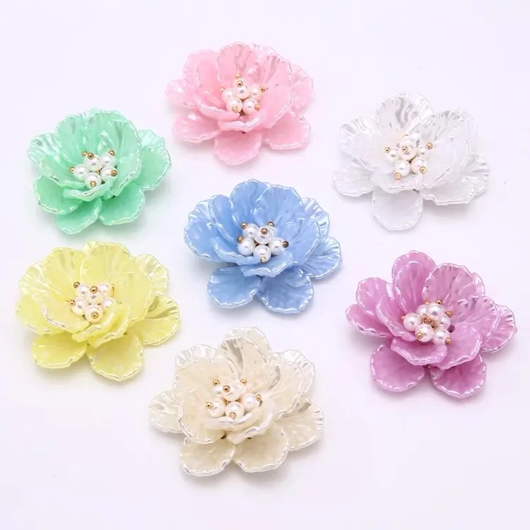 Date 30 pcs/lot 43mm couleur impression ABS pétale noyau dessin animé fleurs forme fleurs perles bijoux à bricoler soi-même vêtement/accessoire de cheveux