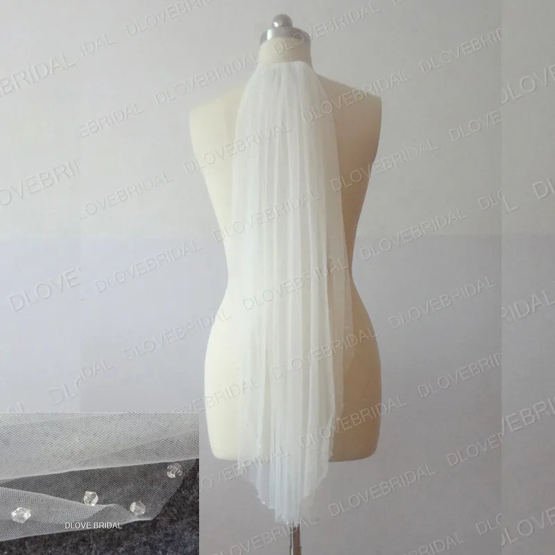 Véu de casamento de noiva com cristal claro frisado uma camada acessório de cabelo com pente branco marfim tule