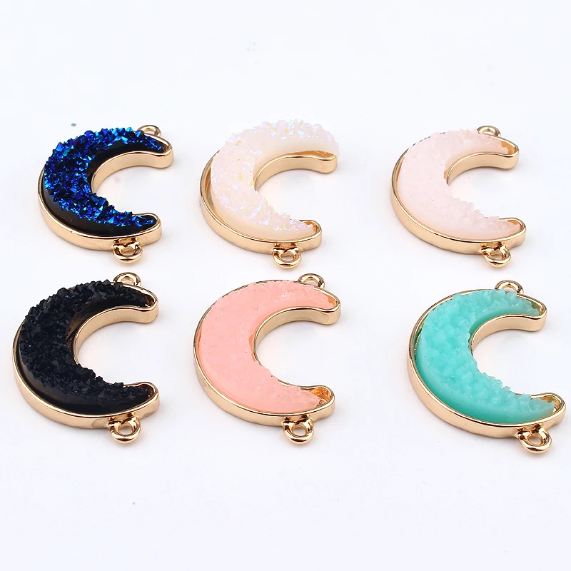 10pcs Moon Two Hole Connector Findings For Bracelet Accessory Resin Earring Base Material Crescent Necklace Charms Jewelry Make