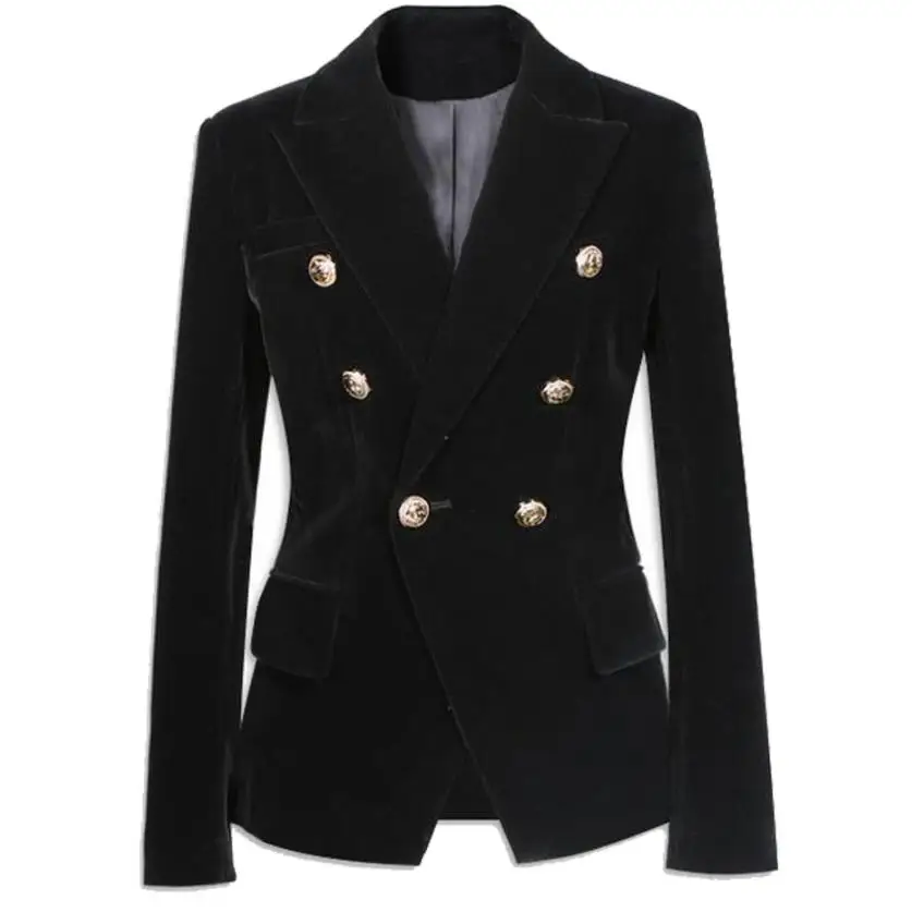 Blazer in velluto autunnale OL giacca formale piccola da donna Blazer da donna a maniche lunghe Slim feminino Women Gold Button *