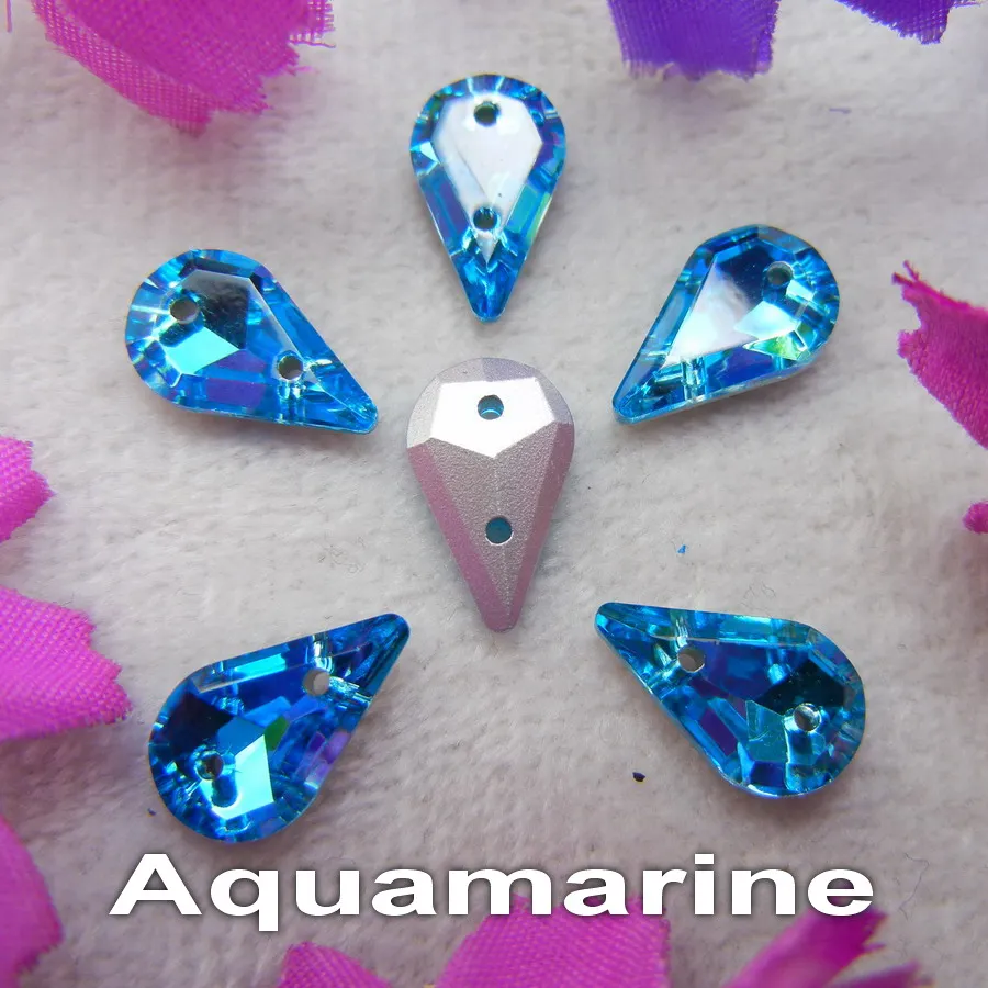 Glaskristall, zwei Löcher, 8*13mm, 50 Stück/Beutel, schöne Farbmischung, schlanke Tropfenform, aufnähbare Strassperlen für Kleidung, Schuhe, DIY. – Detail 9