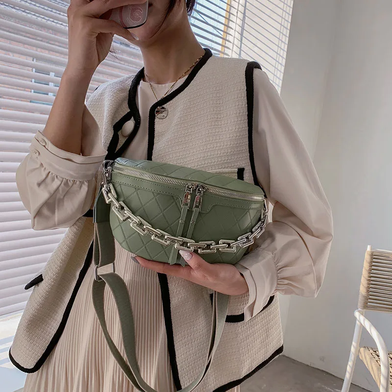 Thick Chain Waist Bag Women Luxury Leather Fanny Pack Female Fashion Chest Bags Belt Bag Women\'s Brand Shoulder Crossbody Bags