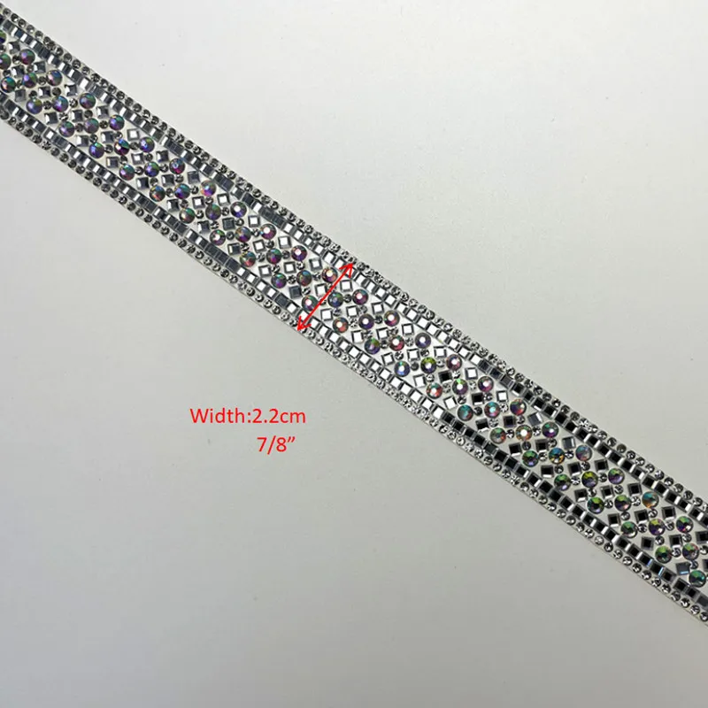 1 Yard Silver AB Color Hot Fix Rhinestone Glass Ribbon Crystal Motif Heat Transfer Tape Decorative Garment Accessories YY006