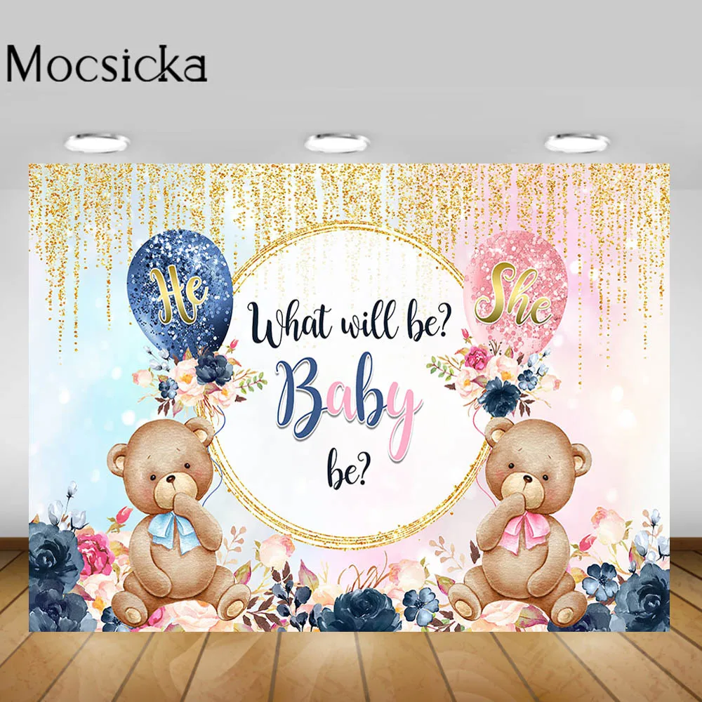 Mocsicka раскрываемый пол фон для фотосъемки он или она, что будет ребенком, фон для фотосъемки, украшение медведя, Фотостудия