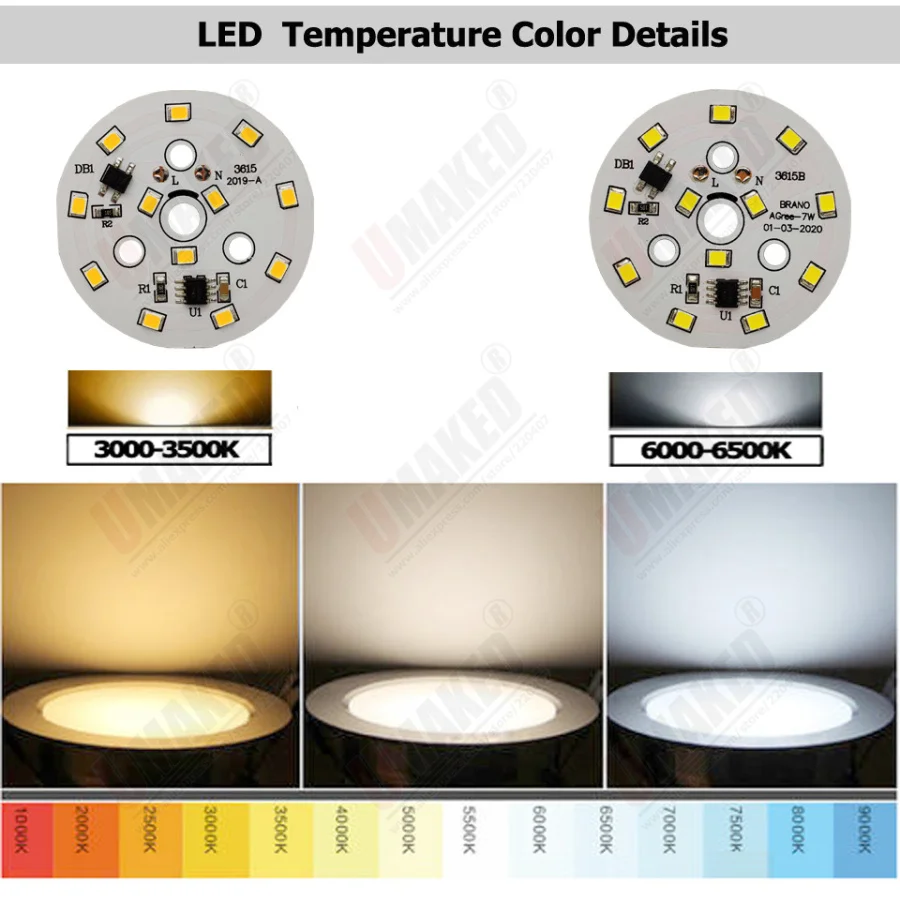 10PCS 9W 40mm AC 220v led pcb smd2835 with 20cm wire, led bead smart IC driver for bulb light, 3w 5w 7w 12w 15w downlight source