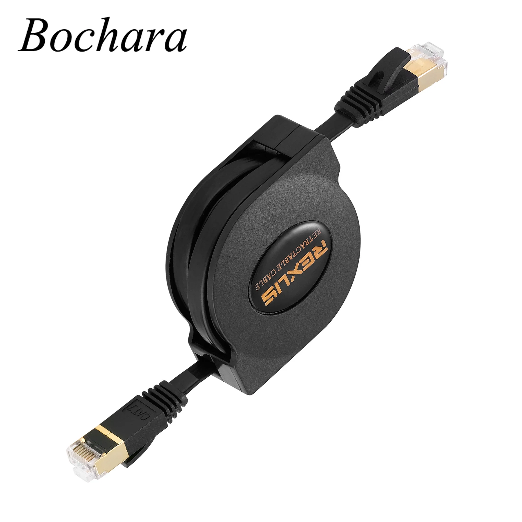 Bochara Retractable Ultra Flat Gold Plated CAT-7 10 Gigabit RJ45 Ethernet Cable For Modem Router LAN Network