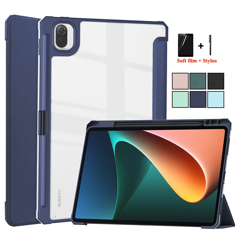 For Xiaomi MiPad Mi Pad 5 Pro Case with Pencil Holder Luxury Transparent Back PU Leather Smart Cover for Mi Pad 5 Pad5 Tablet