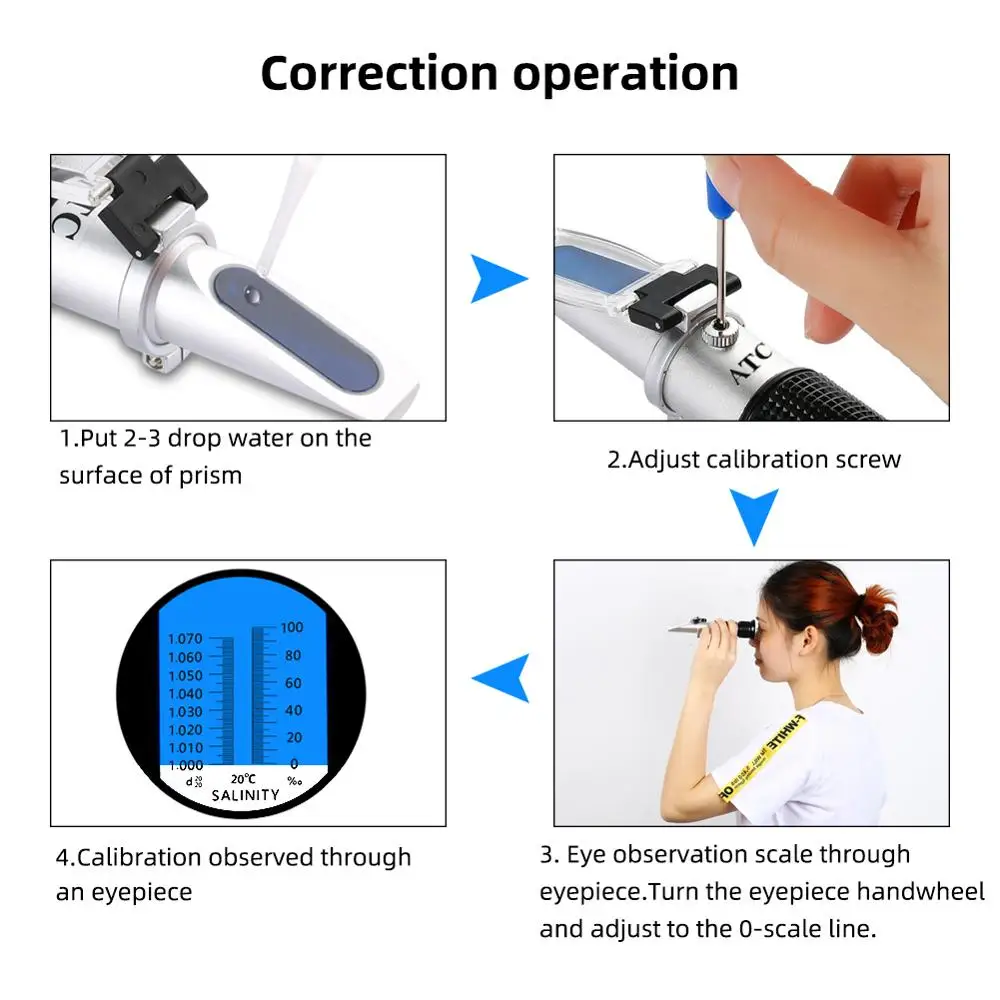 Handheld 0-100% Salinity Aquarium ATC Refractometer 1.000-1.070SG Salinity Seawater Salinometer For Aquarium