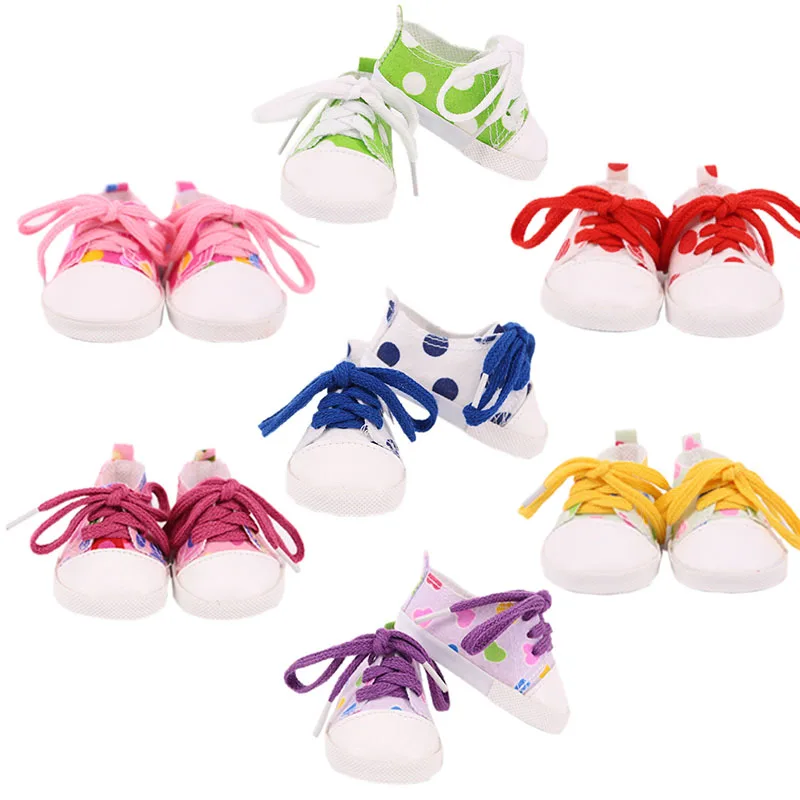 Doll Canvas Shoes Colorful Spotted Shoelace Sneakers Different Styles For 18 Inch American &43 Cm Baby New Born Doll