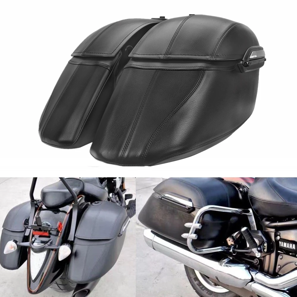 Left & Right Motorcycle Cruiser Hard Trunk SaddleBags Luggage Saddle Bag Case for Honda VTX Yamaha DS XVX Suzuki VL Kawasaki VN