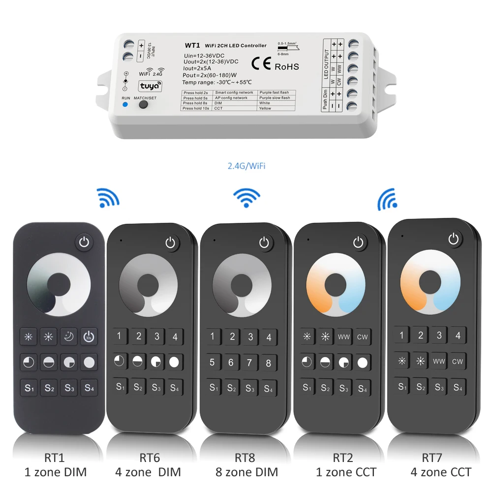 Tuya Dimmer LED 12V 24V Smart Life 2.4G RF Remote Magic Home Wifi WW CW CCT Strip Controller Work with Yandex Alice Alexa Dimer