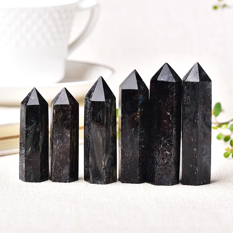 1pc Natural Crystal Point Astrophyllite Healing Stone Quartz Tower Fireworks stone Ornament for Home Decor Reiki Energy Stone