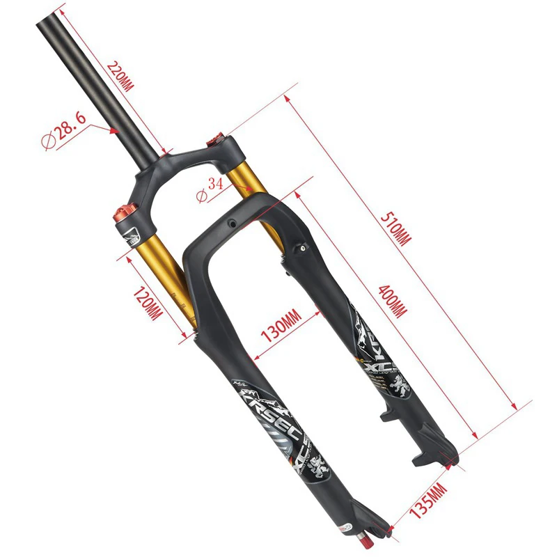 KRSEC Fat Bike Fork 26x4” Beach Snow Fat Tire Ebike MTB Fork 135mm Spacing Mountain Bike Fat Fork Bicycle Suspension Accessories