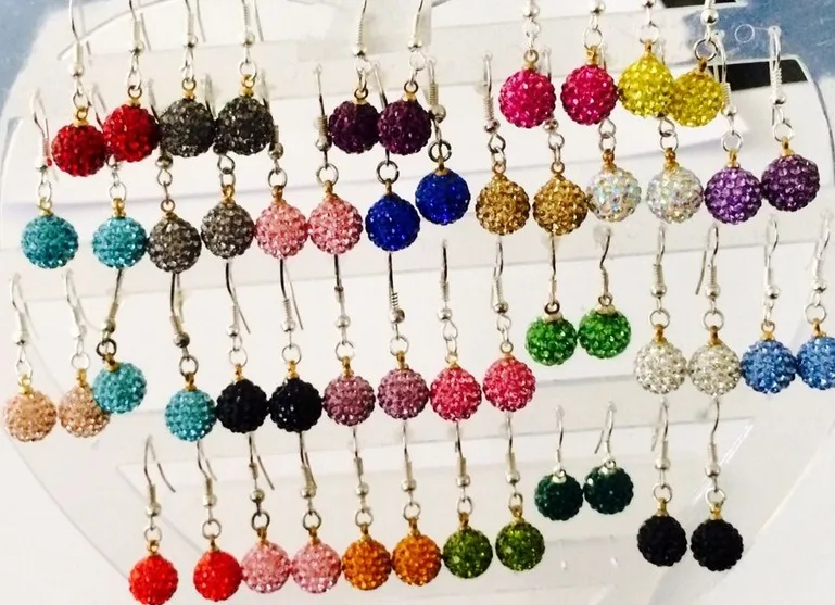 

Wholesale 10mm hot mix Colors To Choose Crystal Beads Silver Plated drop Earrings lot women gift jewelry g213