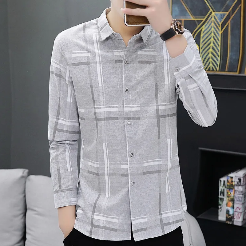 

Autumn New High-end Long Sleeve Simplicity Lapel Stripe Fashion Shirt Men's Style Leisure Slim Business Cardigan Handsome Trend