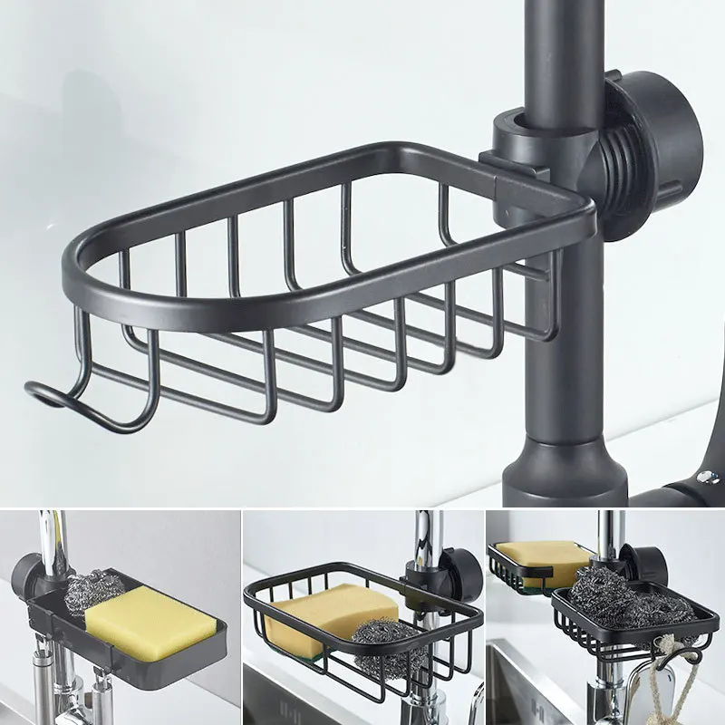 

Space Aluminum Faucet Sink Drain Rack Adjustable Soap Sponge Storage Holder Shower Rod Shelf Kitchen Bathroom Organizer Basket