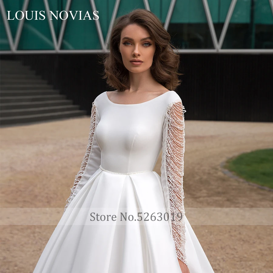 Louis Novias – robe de mariée en Satin mat à manches longues, luxueuse tenue de bal