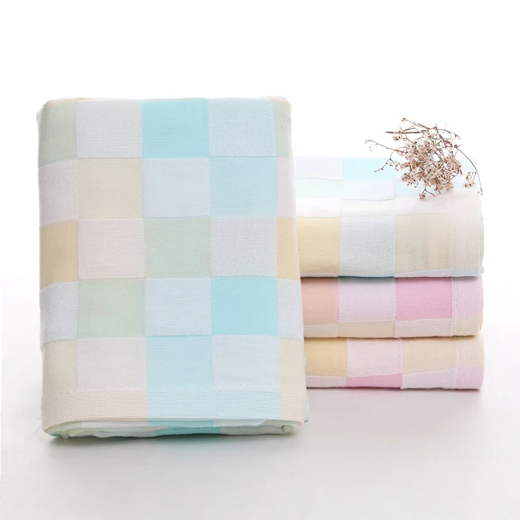 

Pure Cotton Double-Layer Fabric Plaid Soft Absorbent Universal Bath Towel Gauze Breathable Absorbent