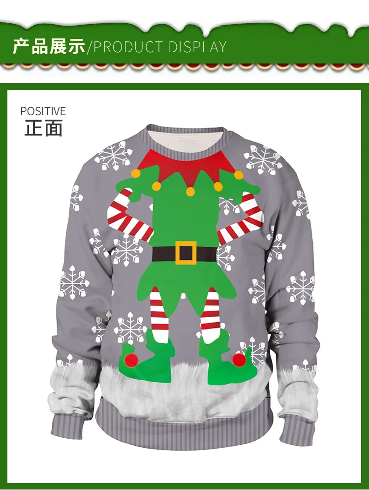 Unisex 2024 Ugly Christmas Sweater For Holidays Santa Elf Christmas Funny Fake Hair Sweater Autumn Winter Blouses Clothing