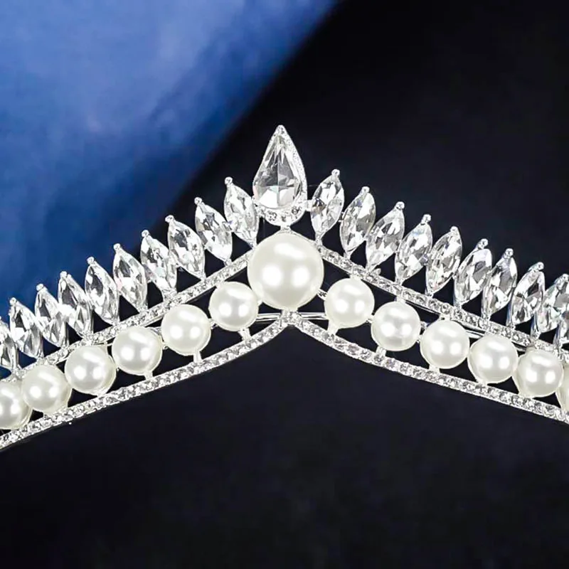 Tiara nupcial elegante, accesorios para el cabello de boda con corona de cristal y perlas