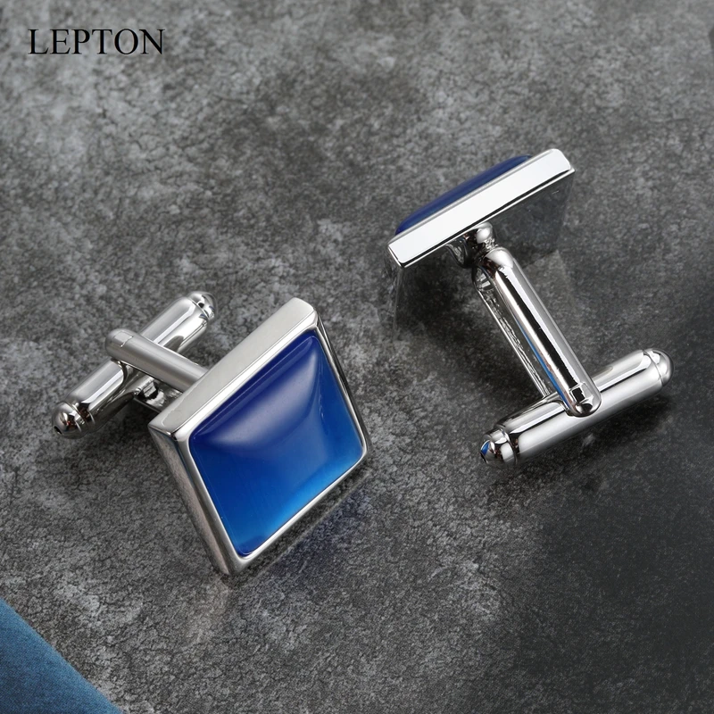 High Quality Blue Opals Stone Cufflinks for Mens Shirt Cuffs Cufflink Lepton Fashion Square Stone Cuff links Relojes gemelos