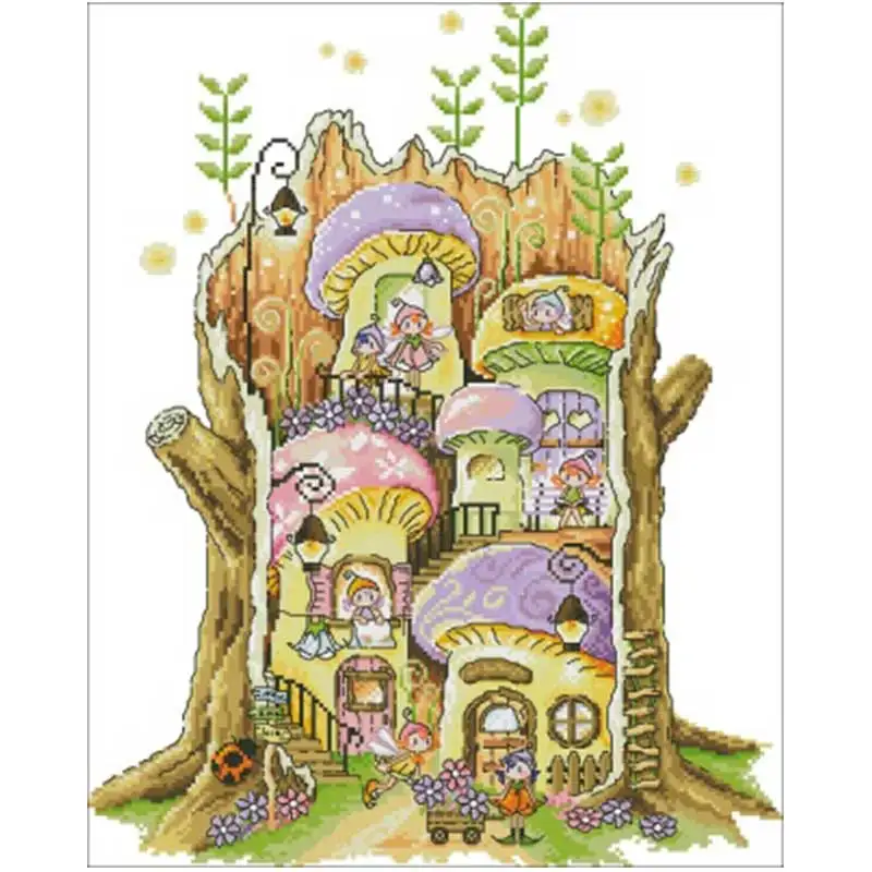 Tree house neighbor patterns Counted Cross Stitch 11CT 14CT 18CT DIY Chinese Cross Stitch Kits Embroidery Needlework Sets