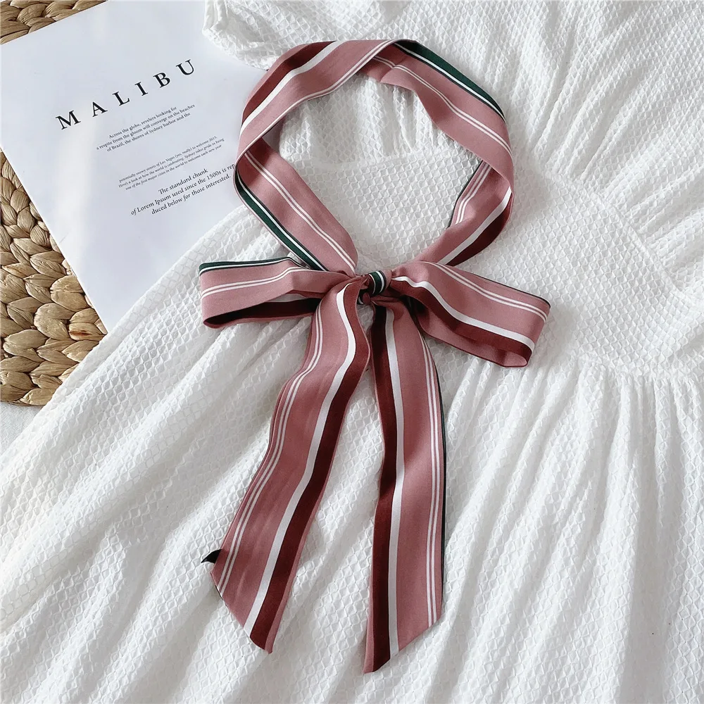 Japanese Scarf Striped Animal Print Narrow Small Long Polyester Silk Women Neck Scarves Spring Summer Dress Belt Hat Ribbon Tie