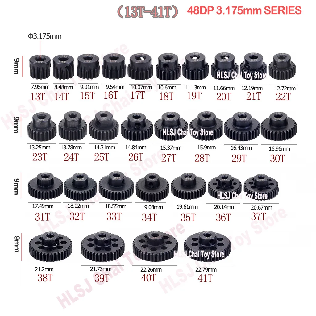 SURPASS HOBBY 1Pcs 48DP 3.175mm 13T-18T 19T-25T 26T-32T 33T-38T 39T 40T 41T Metal Pinion Motor Gear Steel Gear for 1/10 RC Car