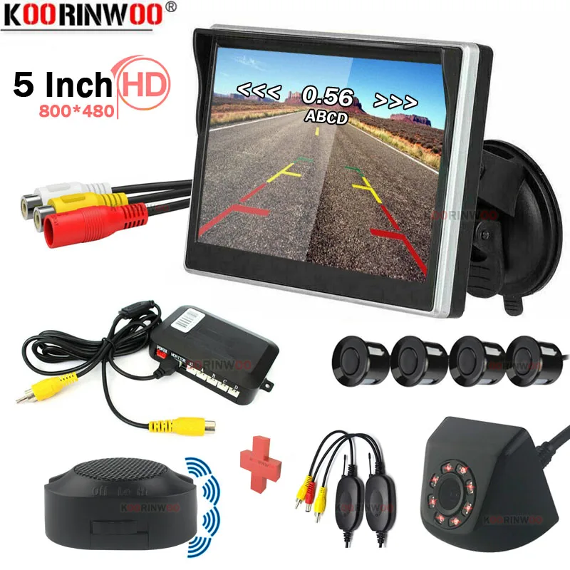 

Koorinwoo Automobiles Parking Sensors kit 4 Radars Detector 12V Display Mirror Image Distance Monitor Waterproof Camera Reverse