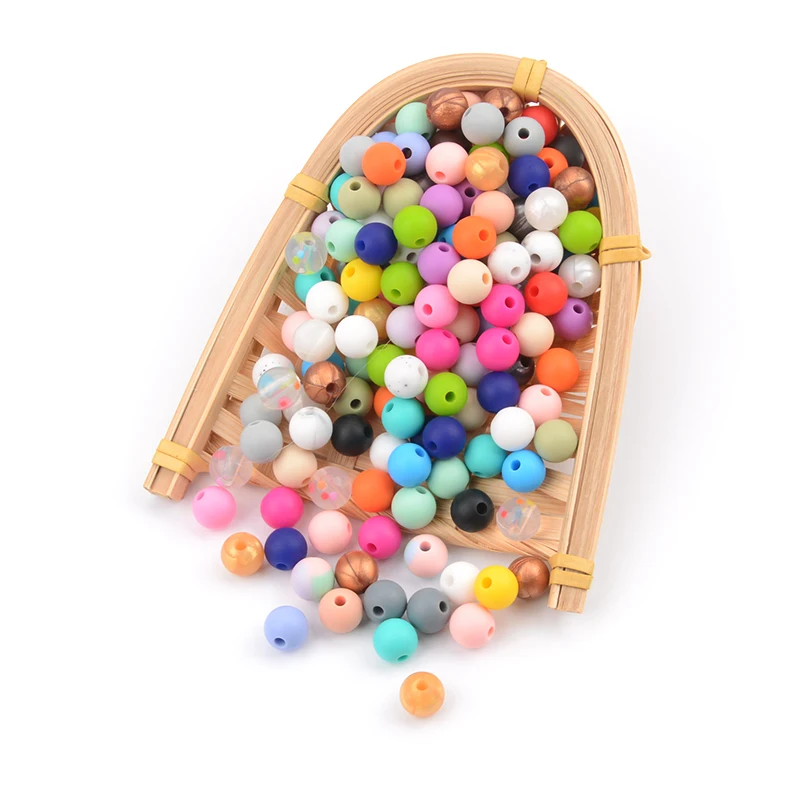 Wholesale 100pc Baby Teether Silicone Beads 9mm Mixed Baby Toy Teething Beads Silicone BPA Free Necklace Pacifier Holder