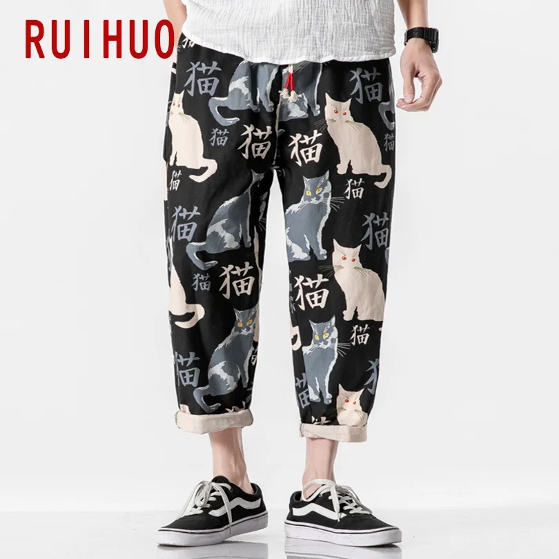 Cat Print Harajuku Man Pants Big Size New Men\'s Pants Work Wear Casual Men\'s Clothing Sweatpants Korean Reviews Many 2024 New